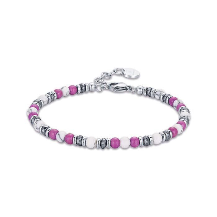 Steel Bracelet With Purple And White Stones