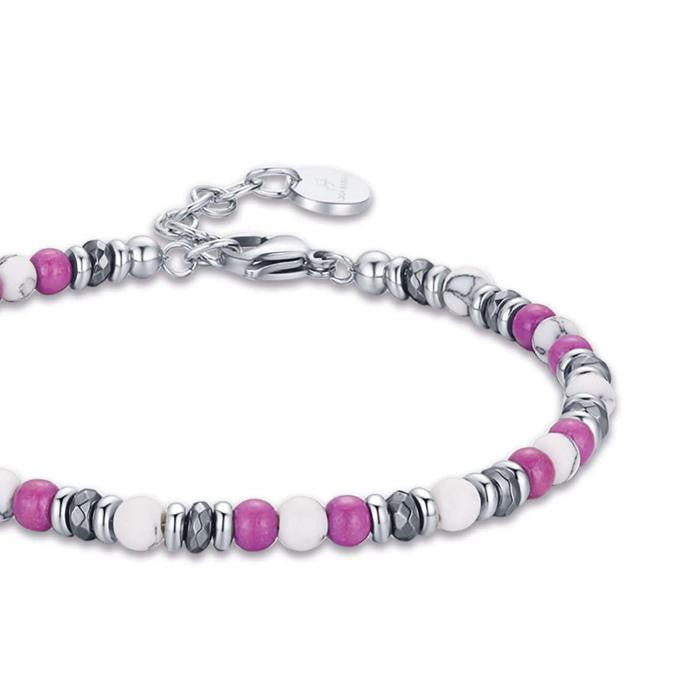 Steel Bracelet With Purple And White Stones
