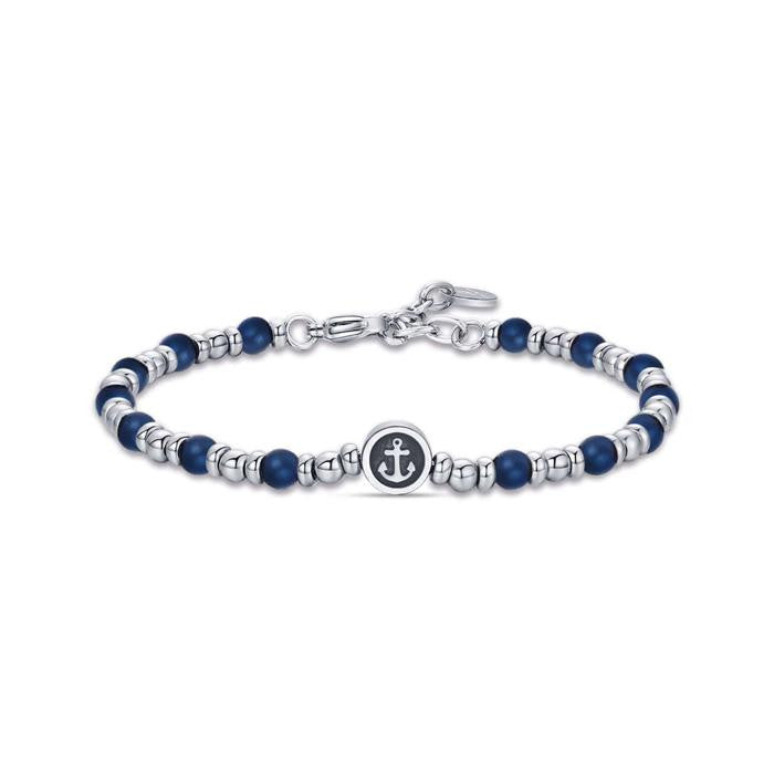 Bracelet en acier avec ancre et hématite bleue