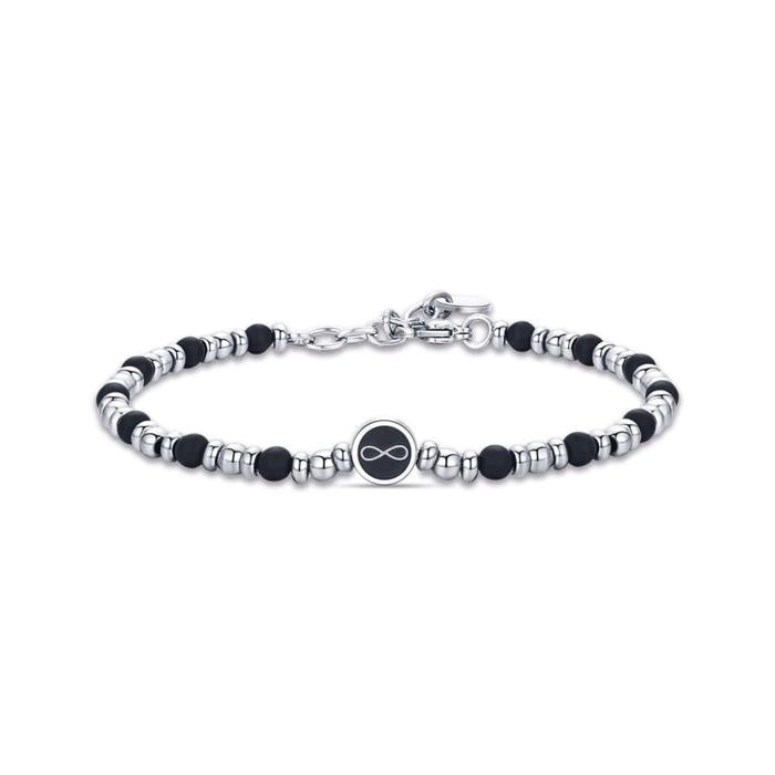 Steel Bracelet With Infinity And Black Agate