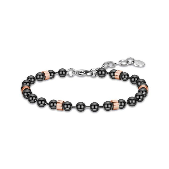 Bracciale in acciaio ip nero con elementi in acciaio ip rose