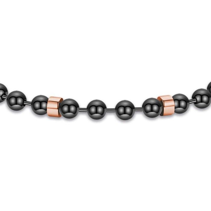 Bracciale in acciaio ip nero con elementi in acciaio ip rose