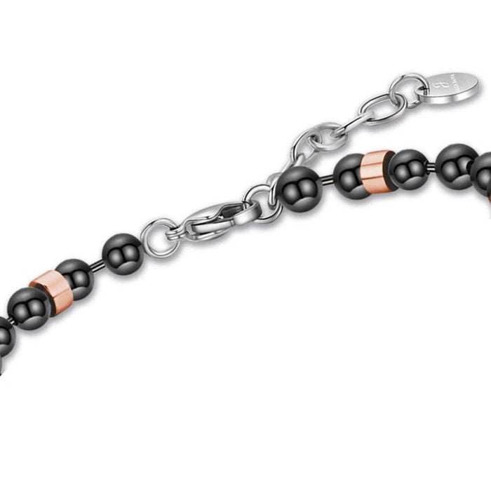 Bracciale in acciaio ip nero con elementi in acciaio ip rose