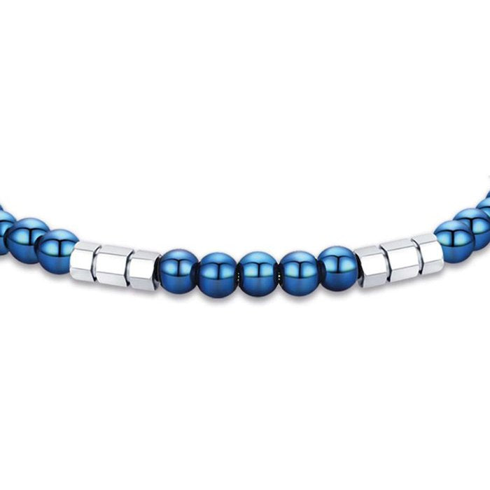 Bracciale in acciaio con pietre blu ed elementi in acciaio