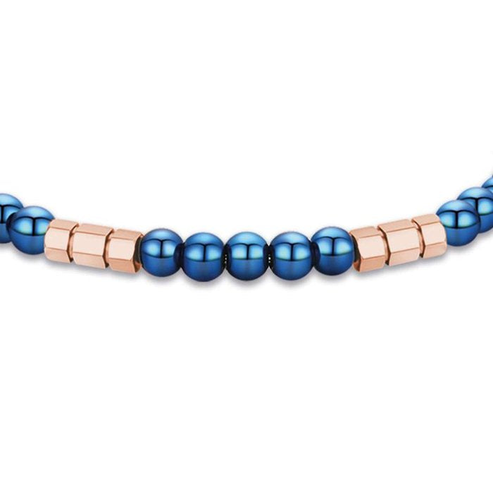 Bracciale in acciaio con pietre blu ed elementi in acciaio ip rose