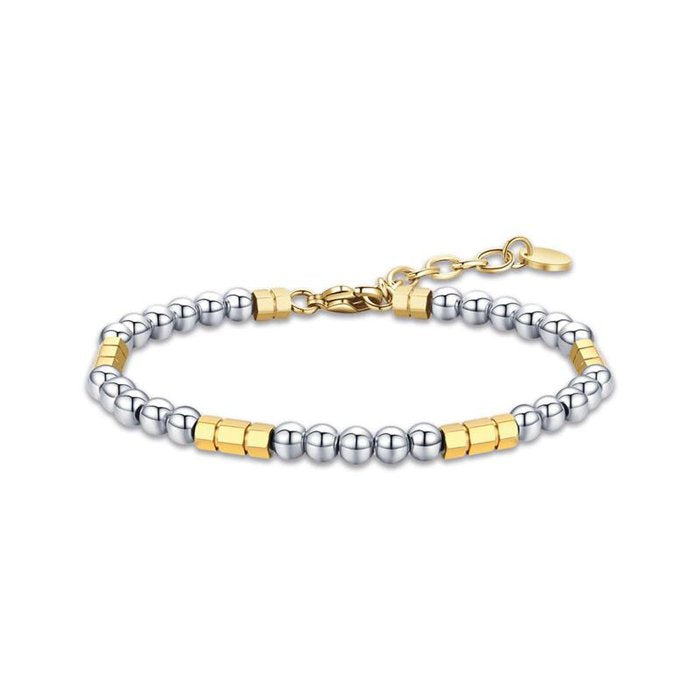Bracciale in acciaio con pietre acciaio ed elementi in acciaio ip gold