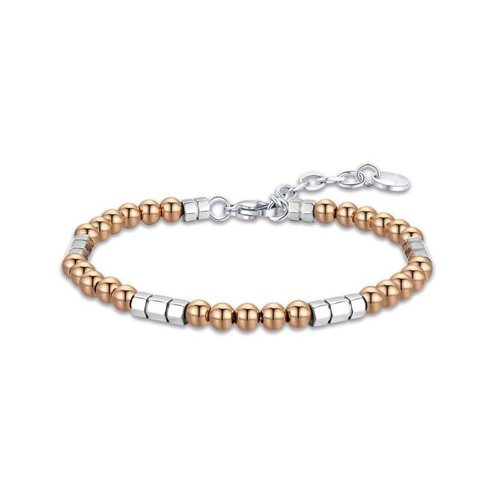 Bracciale in acciaio con pietre acciaio ip rose ed elementi in acciaio