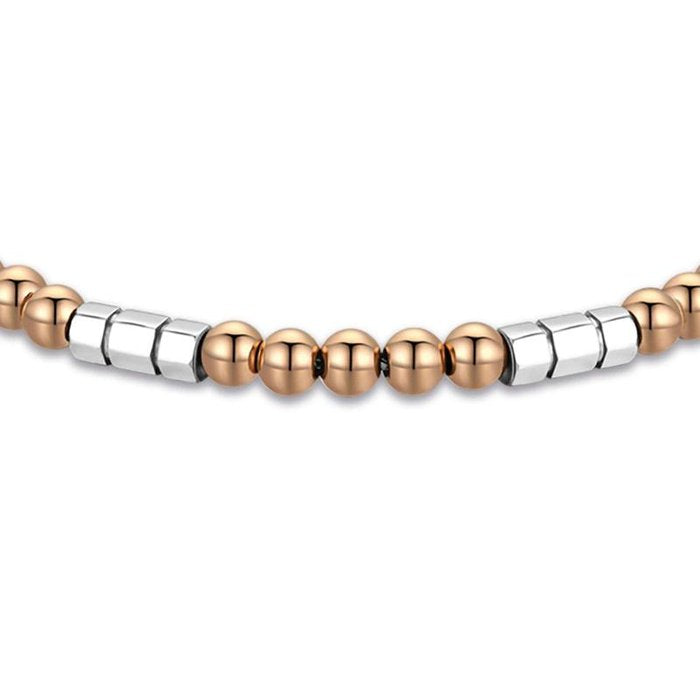 Bracciale in acciaio con pietre acciaio ip rose ed elementi in acciaio
