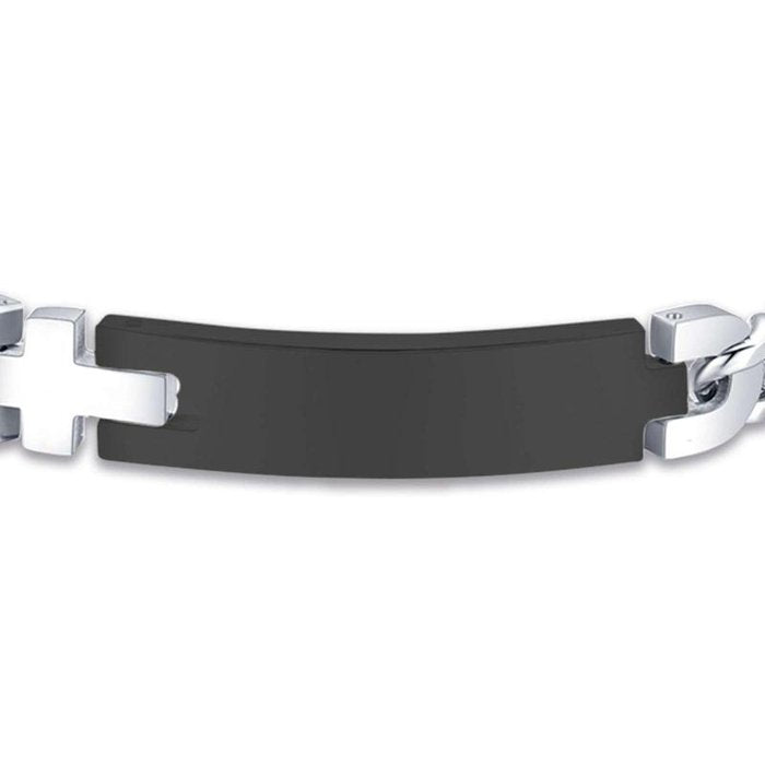 Bracciale in acciaio con piastra in acciaio nero e croce
