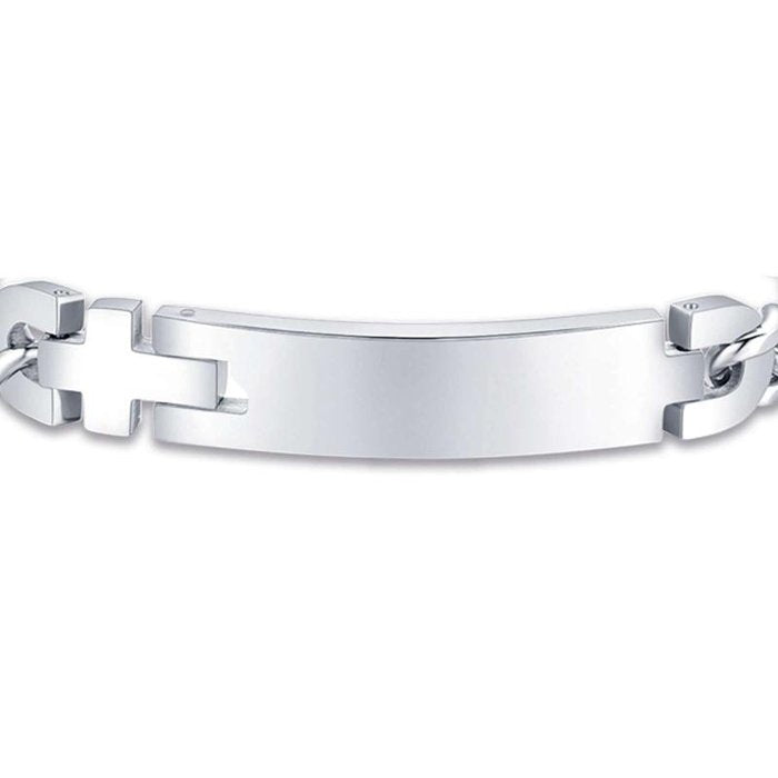 Bracciale in acciaio con piastra in acciaio e croce