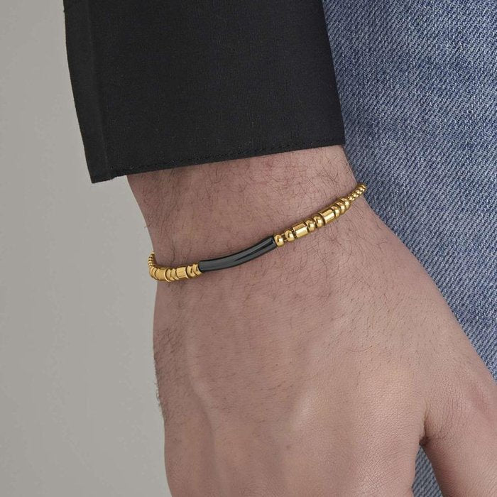 Bracciale in acciaio ip gold con elemento ip nero