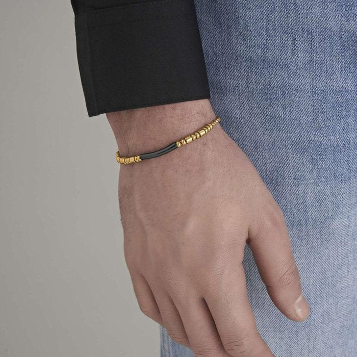 Bracciale in acciaio ip gold con elemento ip nero