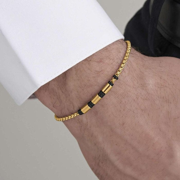 Bracciale in acciaio ip gold con elementi ip nero