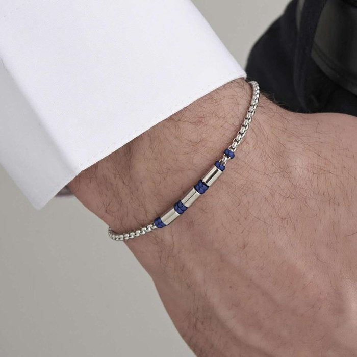 Bracciale in acciaio con elementi ip blu