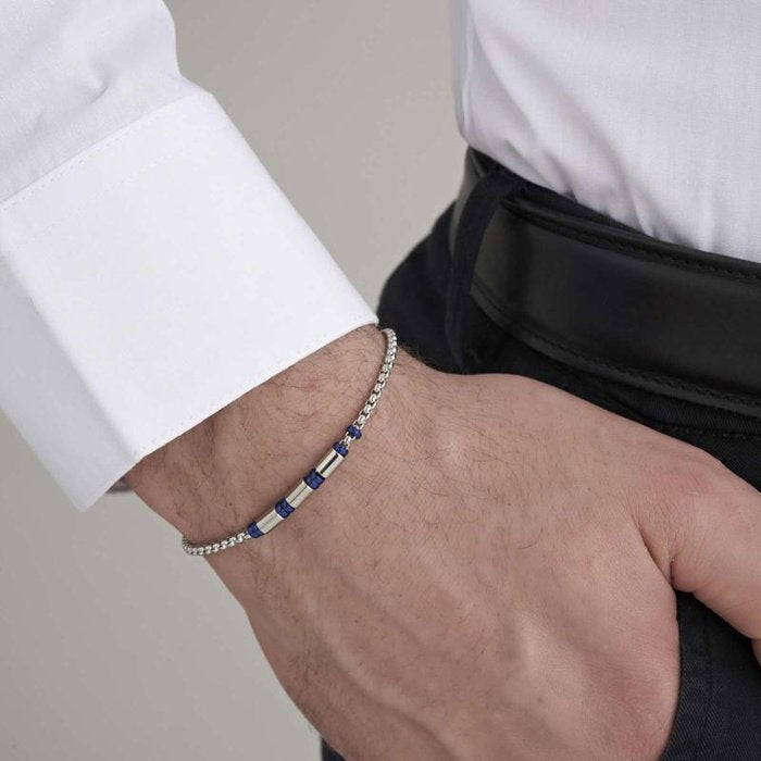 Bracciale in acciaio con elementi ip blu