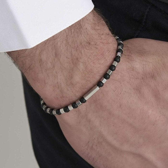 Bracciale in acciaio con pietre nere