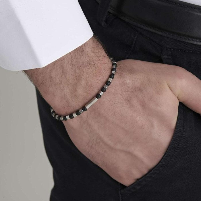 Bracciale in acciaio con pietre nere
