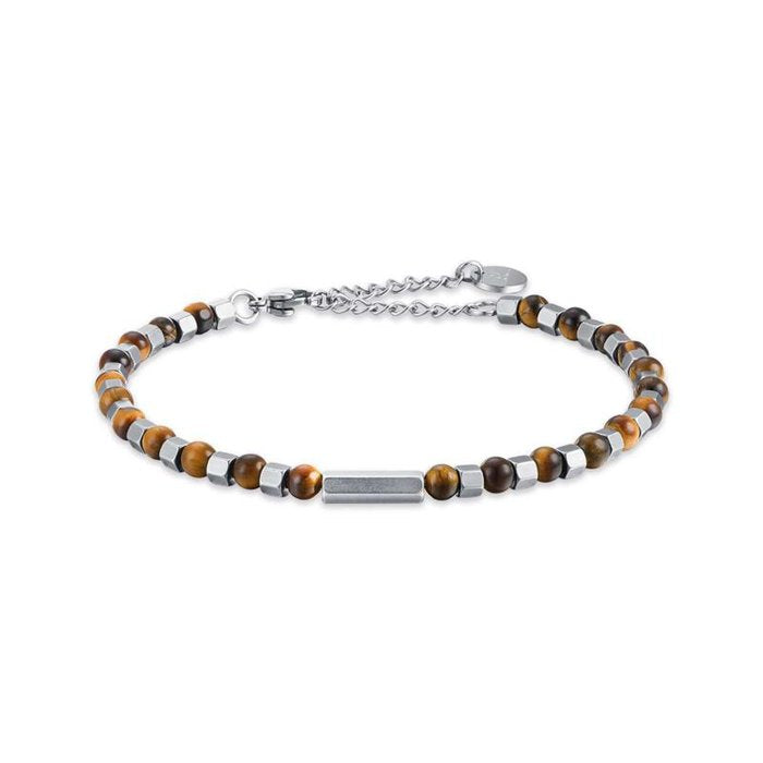 Bracciale in acciaio con pietre occhio di tigre