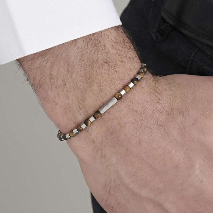 Bracciale in acciaio con pietre occhio di tigre