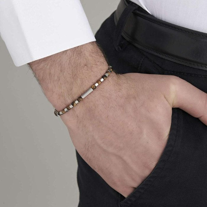 Bracciale in acciaio con pietre occhio di tigre