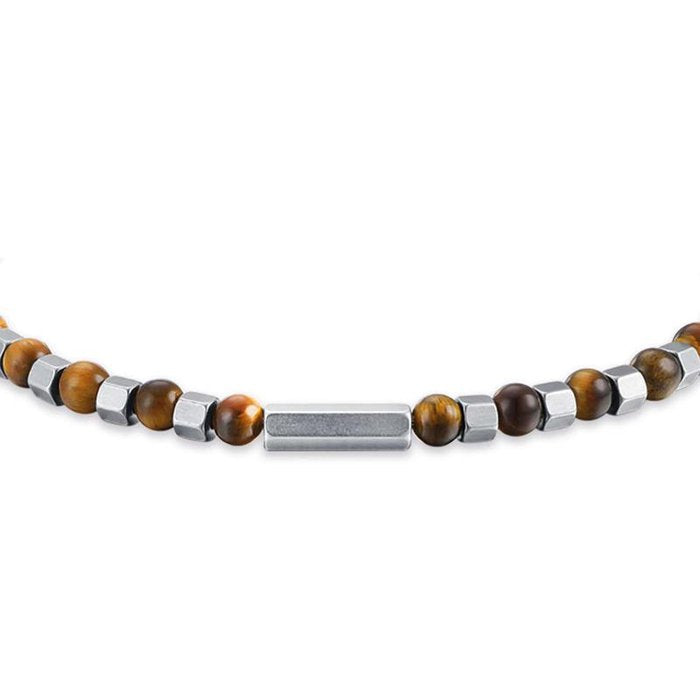 Bracciale in acciaio con pietre occhio di tigre