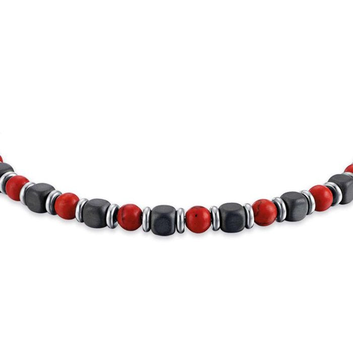 Bracciale in acciaio con pietre rosse e nere