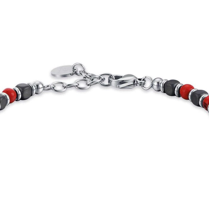 Bracciale in acciaio con pietre rosse e nere