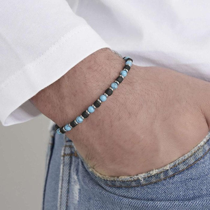 Bracciale in acciaio con pietre turchesi e nere