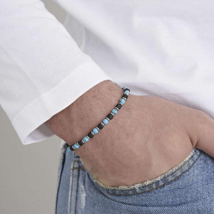 Bracciale in acciaio con pietre turchesi e nere
