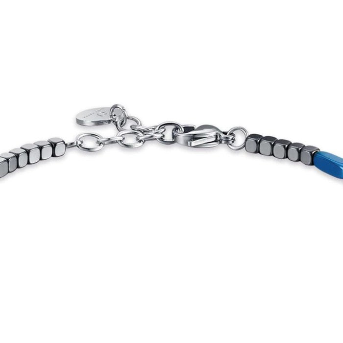 Bracciale in acciaio con ematite grigia e blu