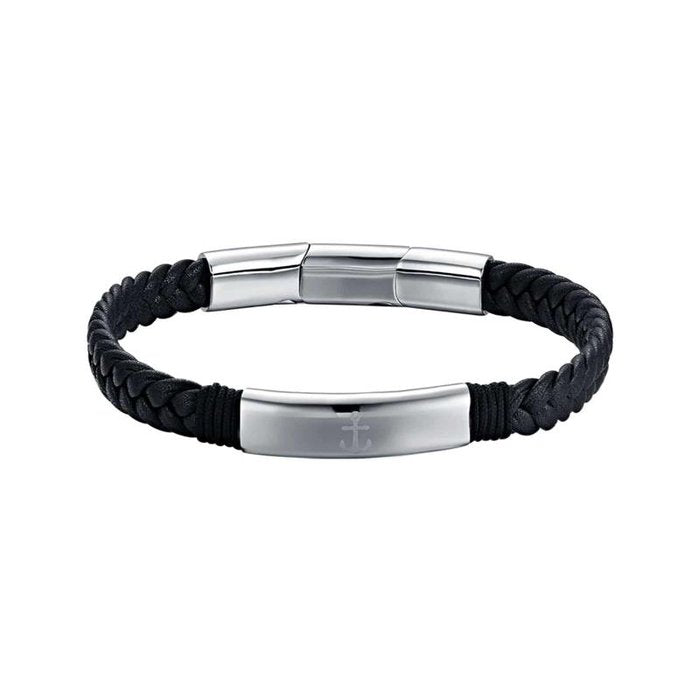Bracciale in similpelle e corda nera con ancora