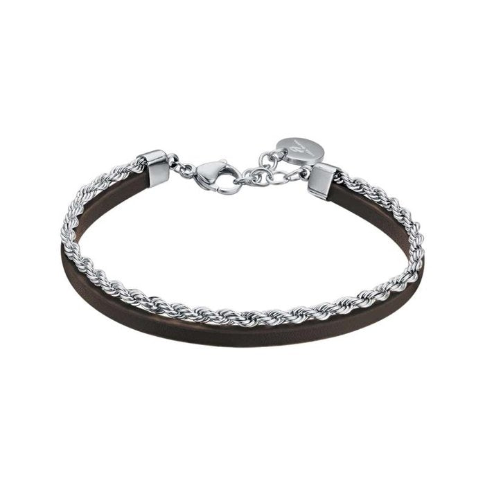 Steel and brown leather bracelet
