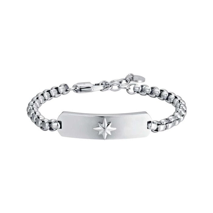 Bracciale in acciaio con piastra e rosa dei venti