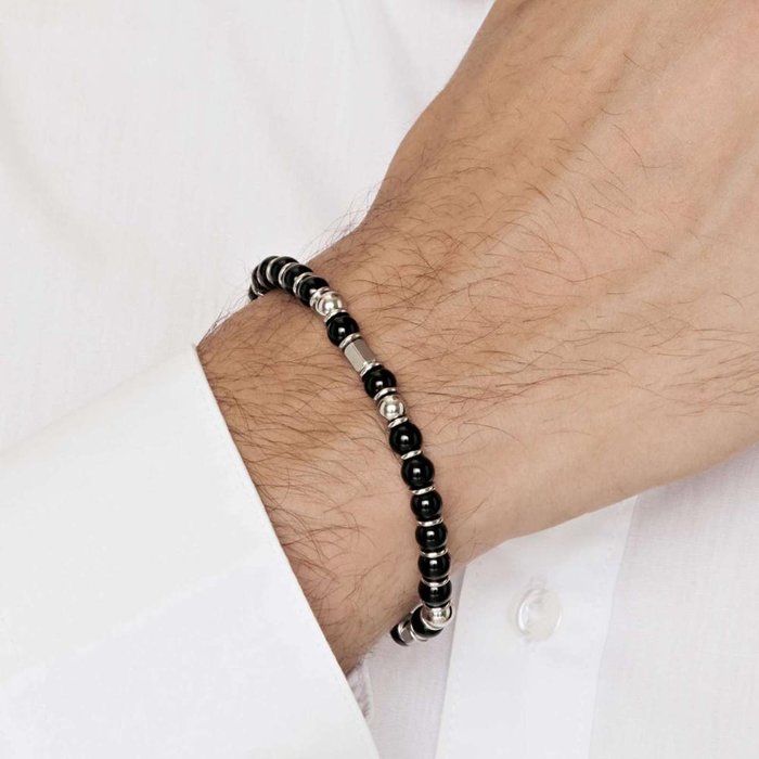 Bracciale in acciaio con pietre nere