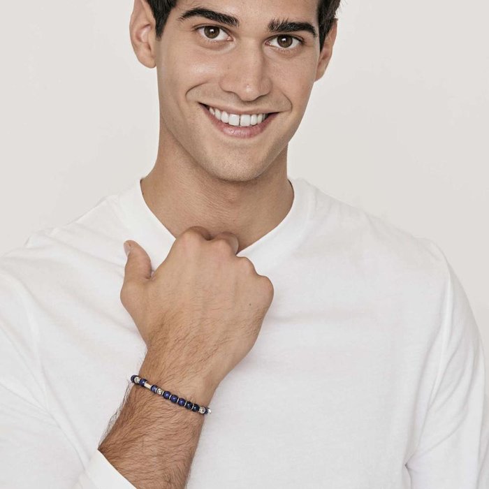 Bracelet en acier avec pierres bleues