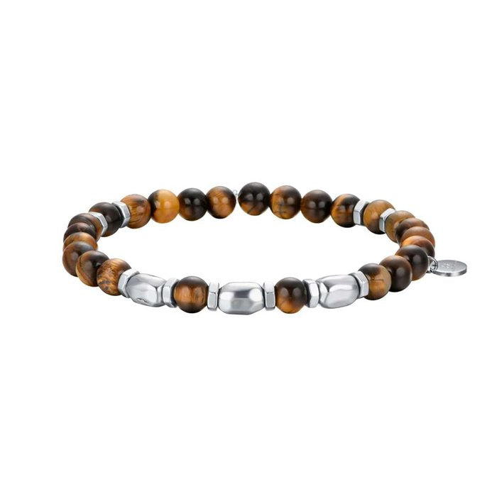 Bracciale in acciaio con pietre occhio di tigre