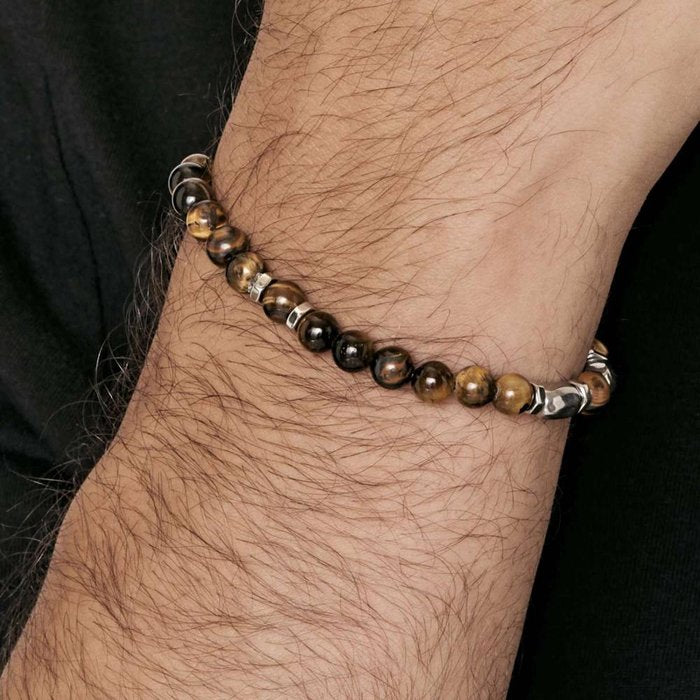 Bracciale in acciaio con pietre occhio di tigre