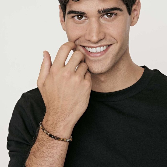 Bracciale in acciaio con pietre occhio di tigre