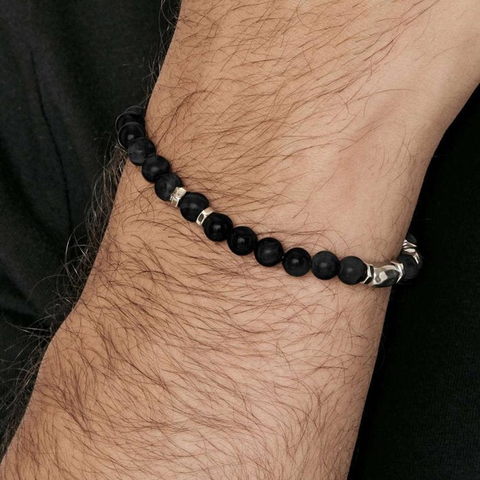 Bracelet en acier avec pierres noires