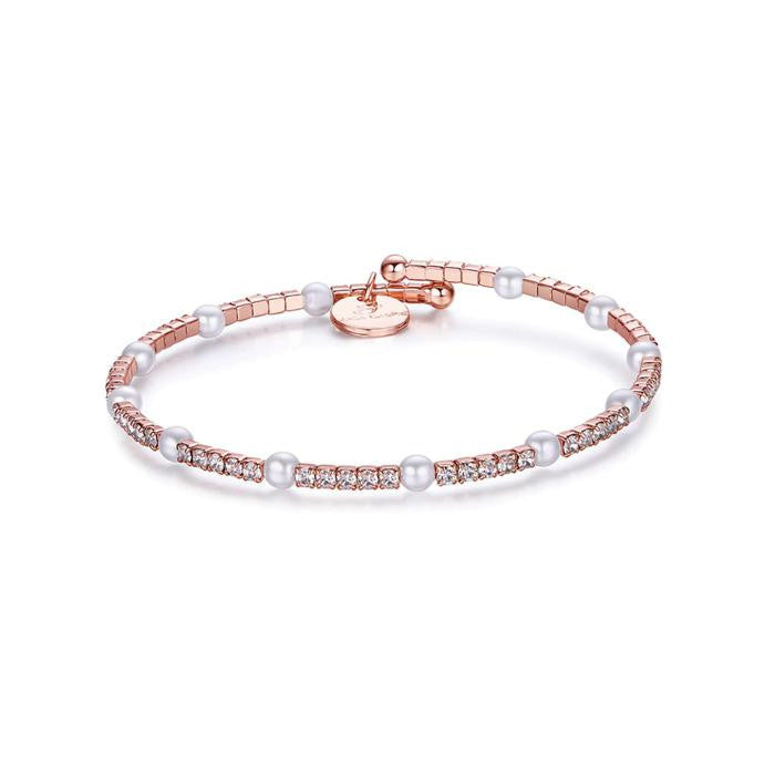 Bracelet en métal avec pierres et perles blanches Ip Pink