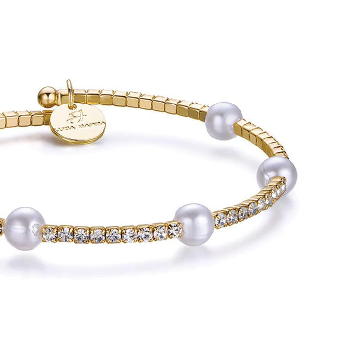 Bracelet en métal avec pierres et perles blanches, plaqué or