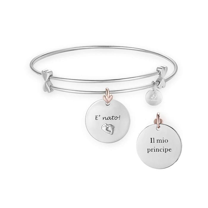 Bracelet en acier avec inscription « Il est né et mon prince »
