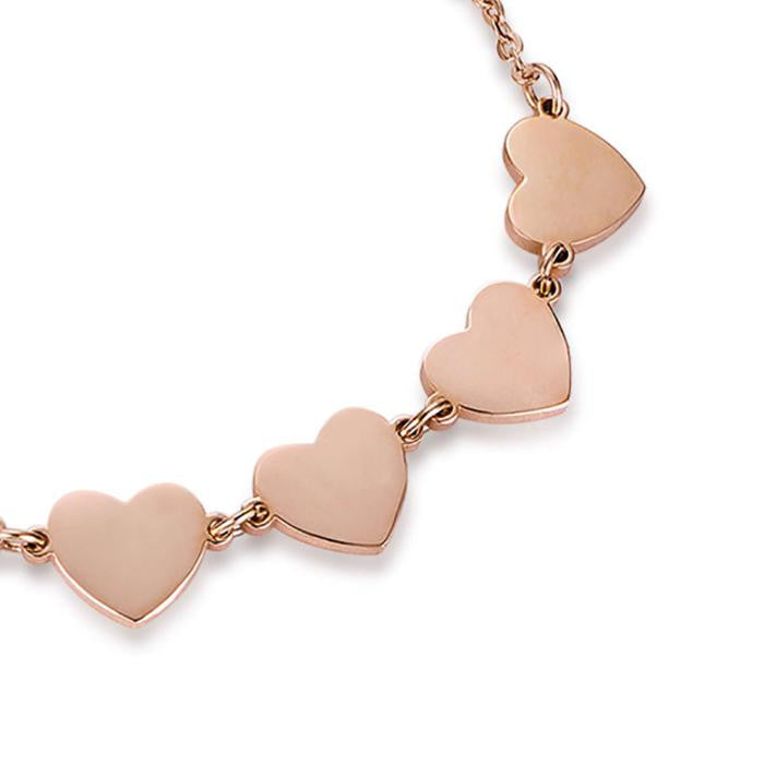Bracciale In Acciaio Ip Rose Con Cuori Ip Rose