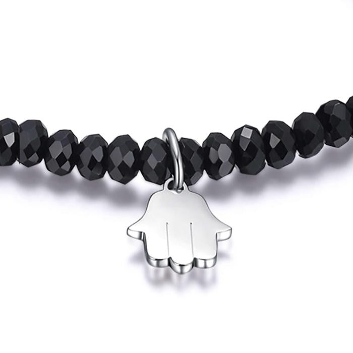 Bracelet avec cristaux noirs et main de Fatima