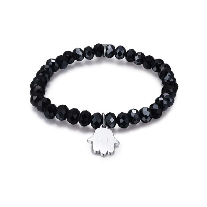 Bracelet avec cristaux noirs et main de Fatima