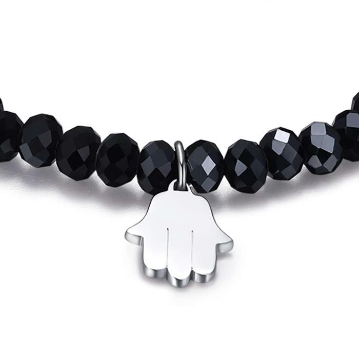 Bracelet avec cristaux noirs et main de Fatima