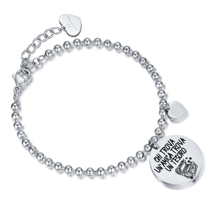 Bracelet en acier avec la phrase « Qui trouve un ami trouve un trésor »