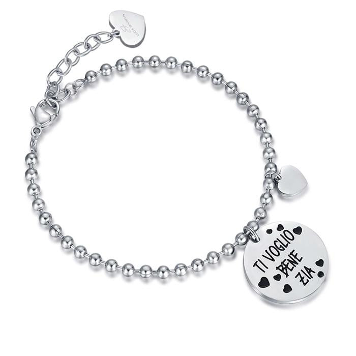 Bracelet en acier avec phrase « Je t'aime tante »