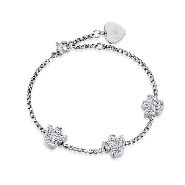 Bracciale In Acciaio Con Angeli Con Cristalli Bianchi
