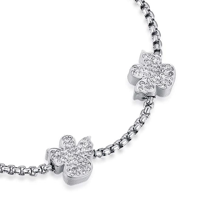 Bracciale In Acciaio Con Angeli Con Cristalli Bianchi